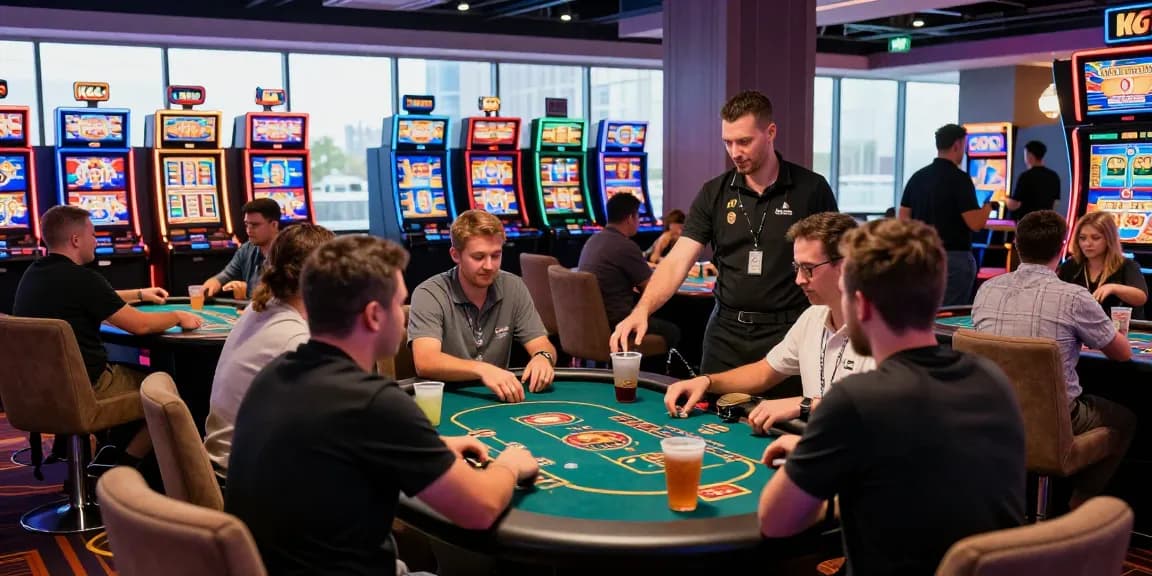 Exciting KO66 Casino gaming scene with players at tables and slot machines.