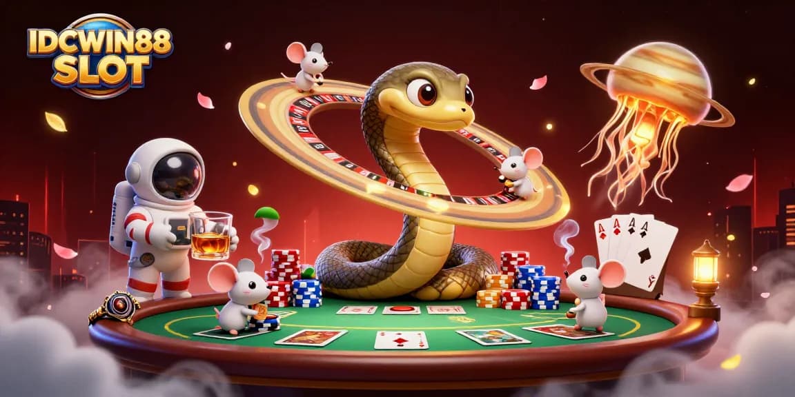 Place bets on IDCWIN88 SLOT surrounded by cosmic elements and rich casino ambiance.