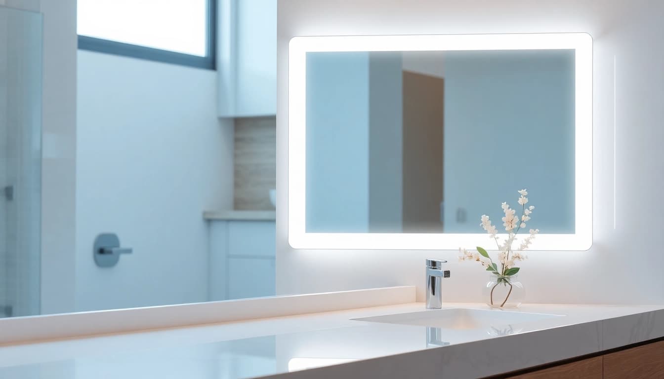 Illuminate your space with this stylish bathroom mirror with LED light featuring a sleek design.