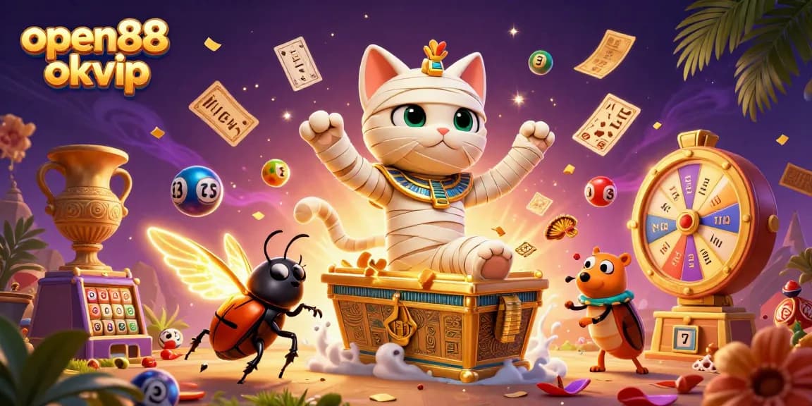 Experience the excitement of open88 okvip with a colorful 3D casino scene featuring unique characters and dynamic gambling elements.