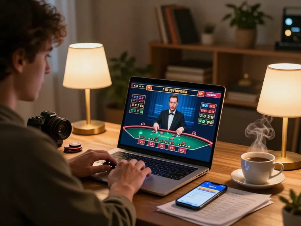 Engaged player at lc88pro live dealer blackjack game practicing responsible gambling.