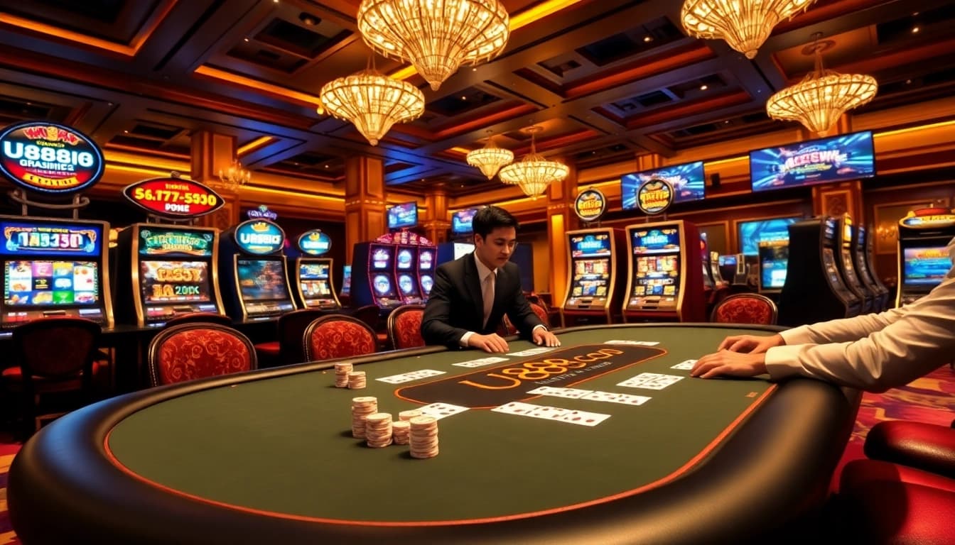 Experience the thrill of online gaming at u888.com with vibrant poker games and slot machines.