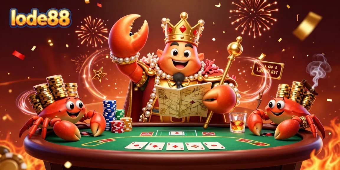 Experience thrilling moments at lode88's casino with a festive crab emperor in action.