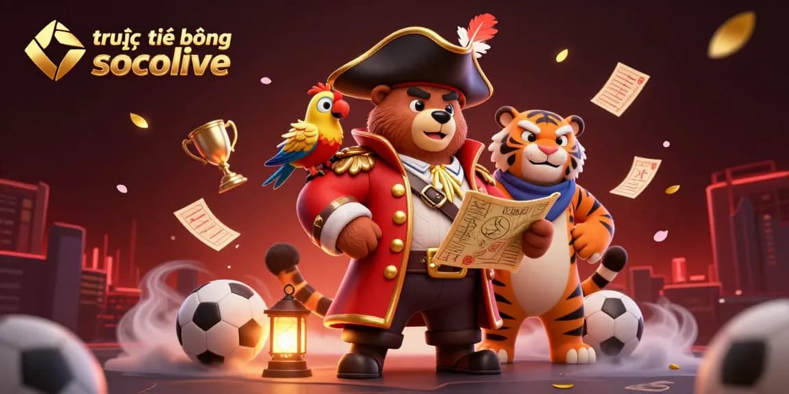 Experience trực tiếp bóng đá socolive with a vibrant illustrated scene featuring interactive betting elements and dynamic characters.