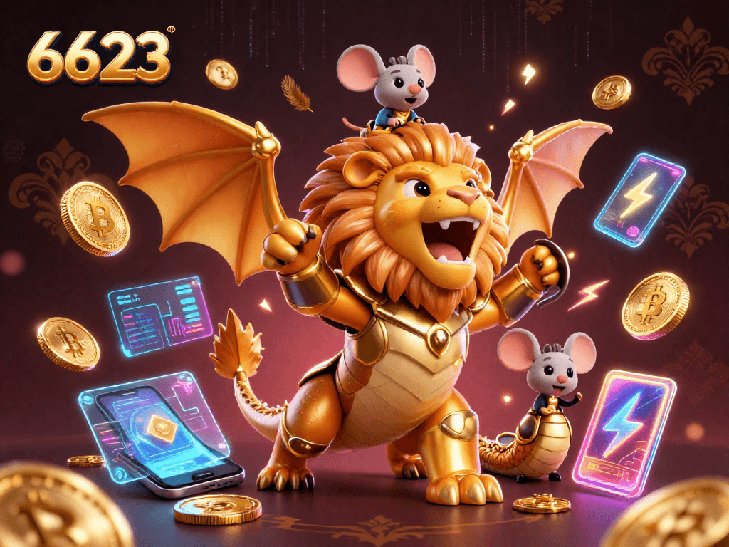 Engage with 6623's dynamic gambling scene featuring vibrant 3D cartoon characters and crypto elements.