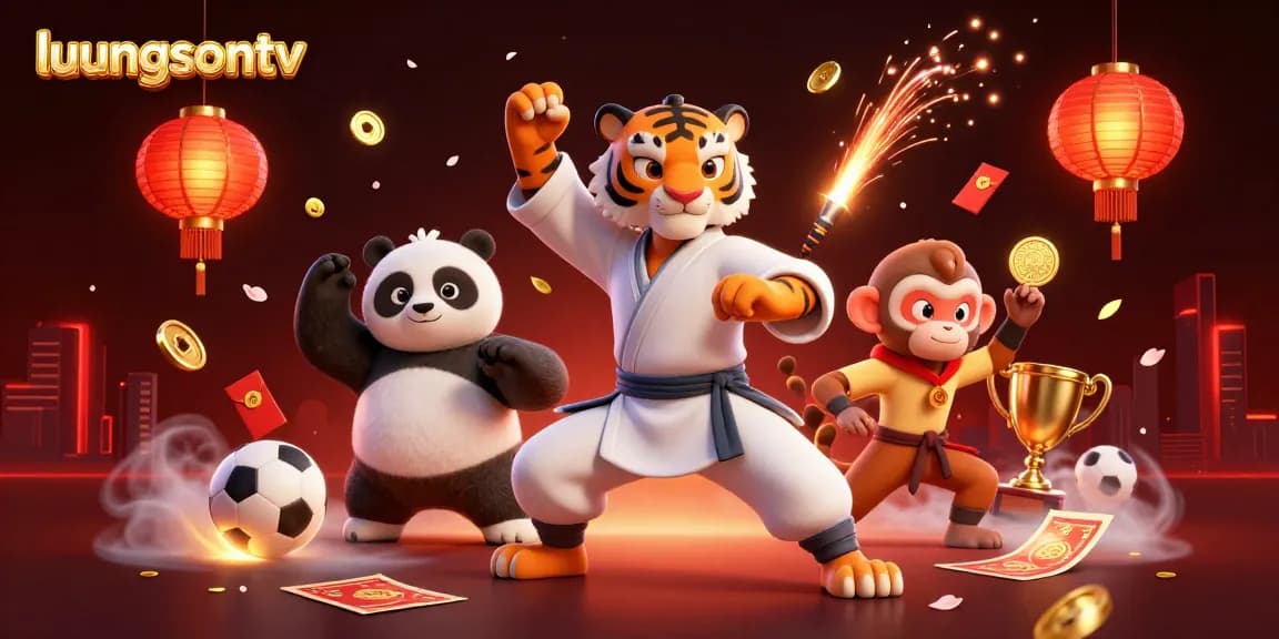 Experience exhilarating sports betting action with luongsontv's vibrant 3D characters amidst trophies and betting slips.