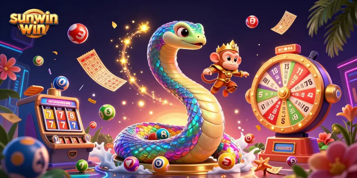 Engage with sunwin win and vibrant lottery elements in a dynamic 3D gambling illustration.