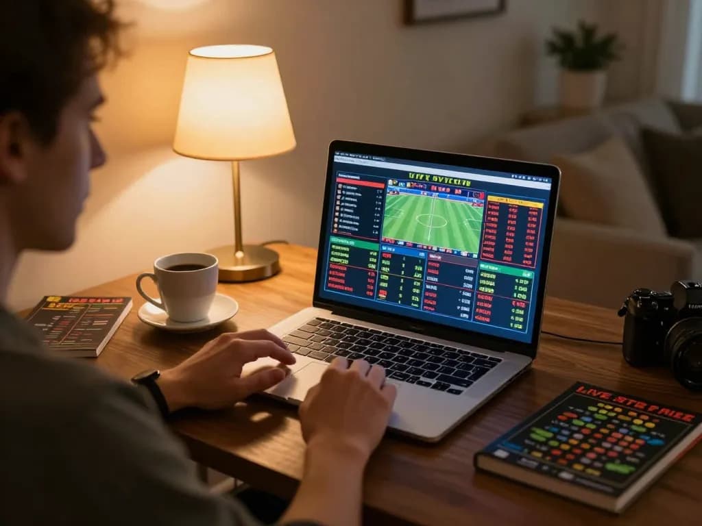 fun88 user engaging in live sports betting on a laptop while enjoying a cozy home setup