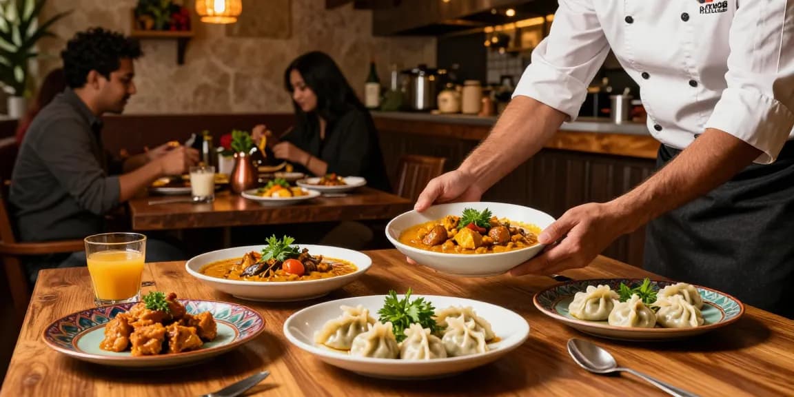 Delicious ROKOK88 Indian curry and Nepalese momo in a cozy dining atmosphere.