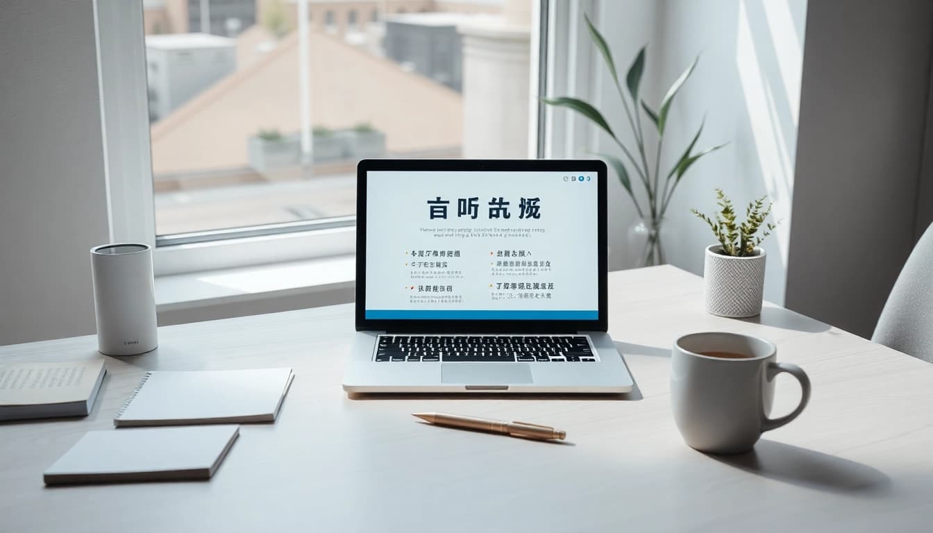 Modern workspace showcasing 有道翻译 on laptop, promoting productivity in language learning.