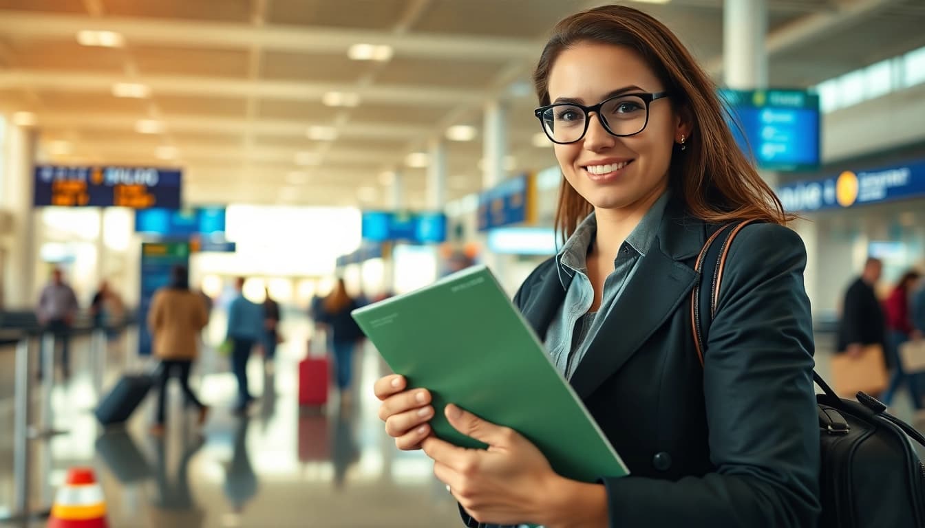 Submitting an eta application uk at an airport, showcasing essential travel documents.