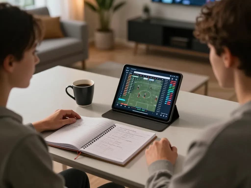 Person analyzing kèo nhà cái odds while engaged in online sports betting from home
