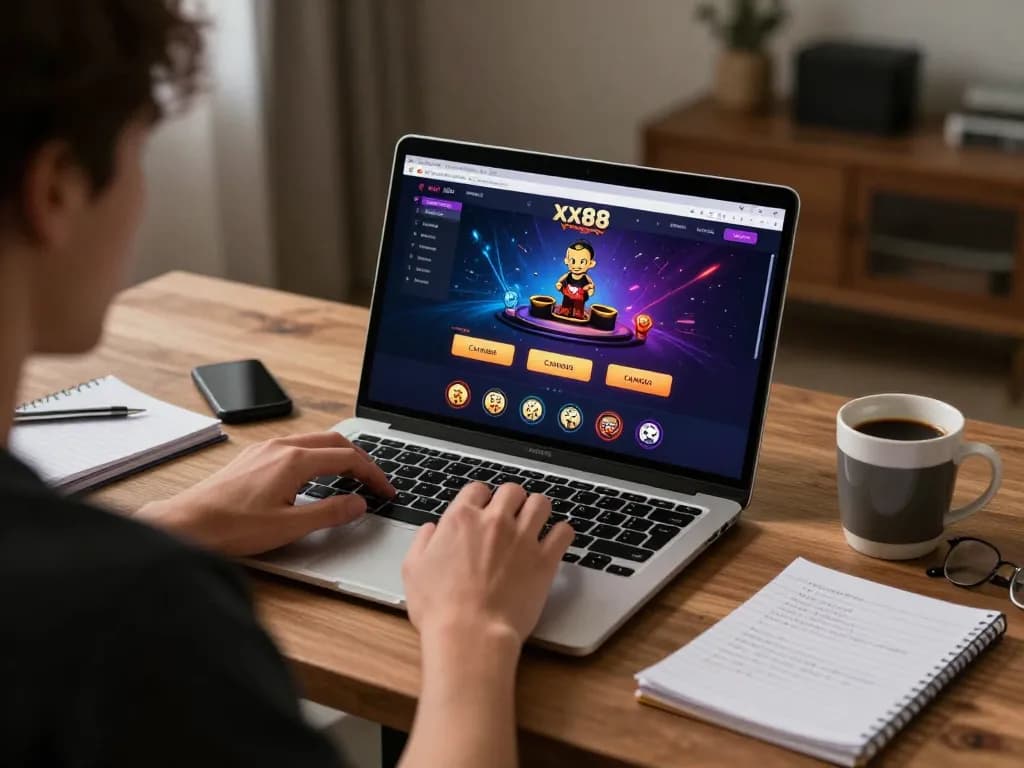 Player engaging in strategic gameplay on xx88 online casino platform, showcasing home setup.