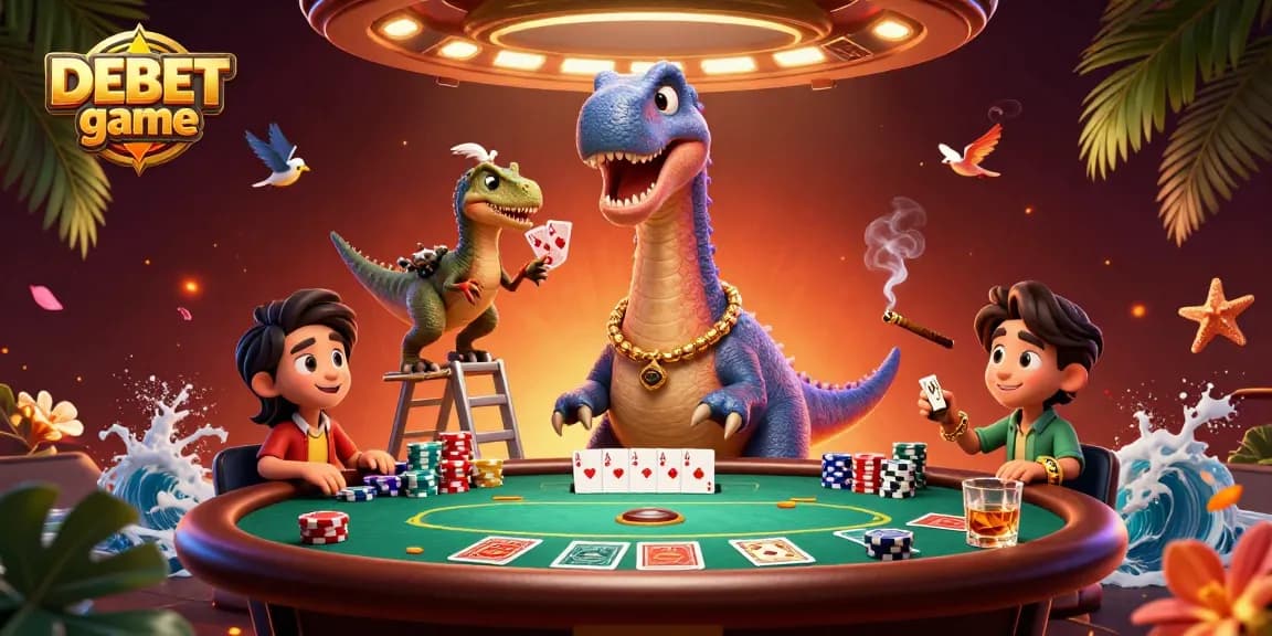 Experience the excitement of DEBET game with a vibrant 3D scene full of poker action.