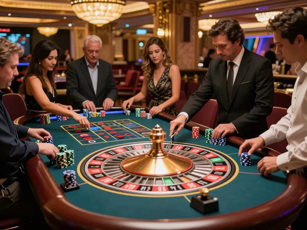 C168 players placing bets on an exciting roulette game, showcasing vibrant casino atmosphere with colorful chips.