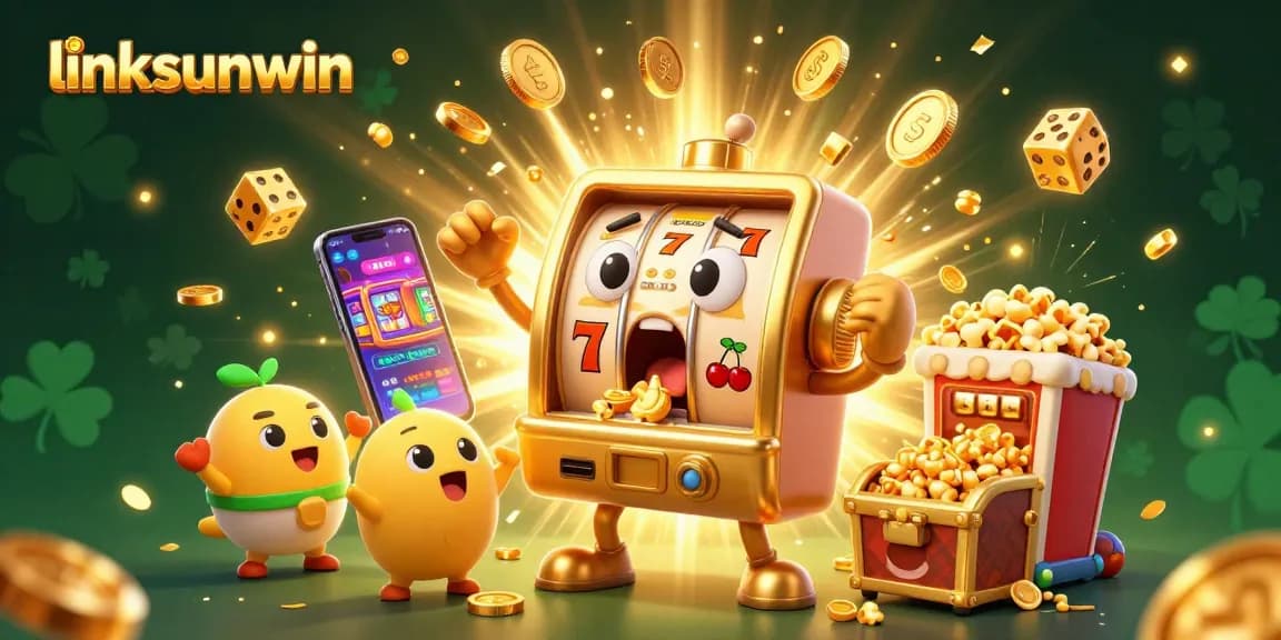 Experience an exhilarating linksunwin jackpot explosion with a lively slot machine and golden coins!
