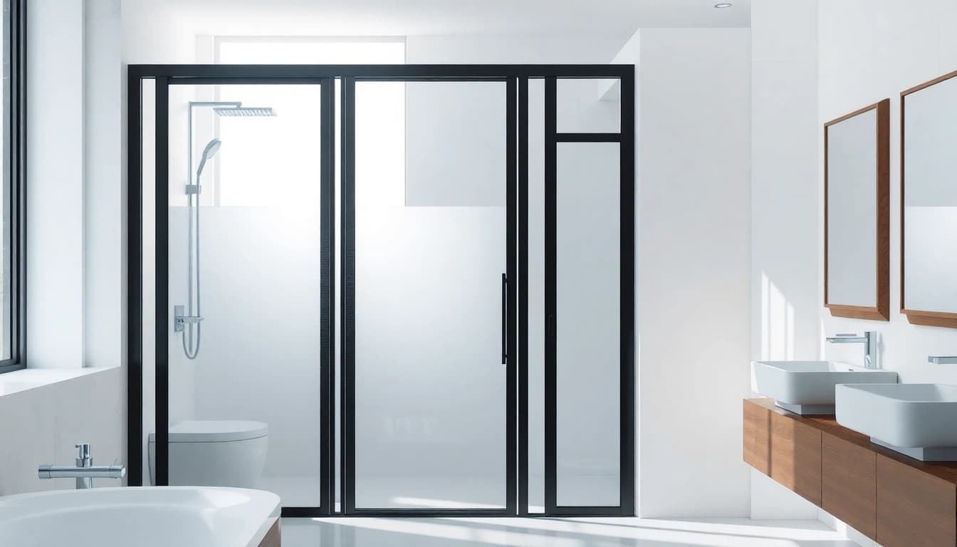 Showcase of black frame shower doors enhancing a modern bathroom design with sleek elegance.