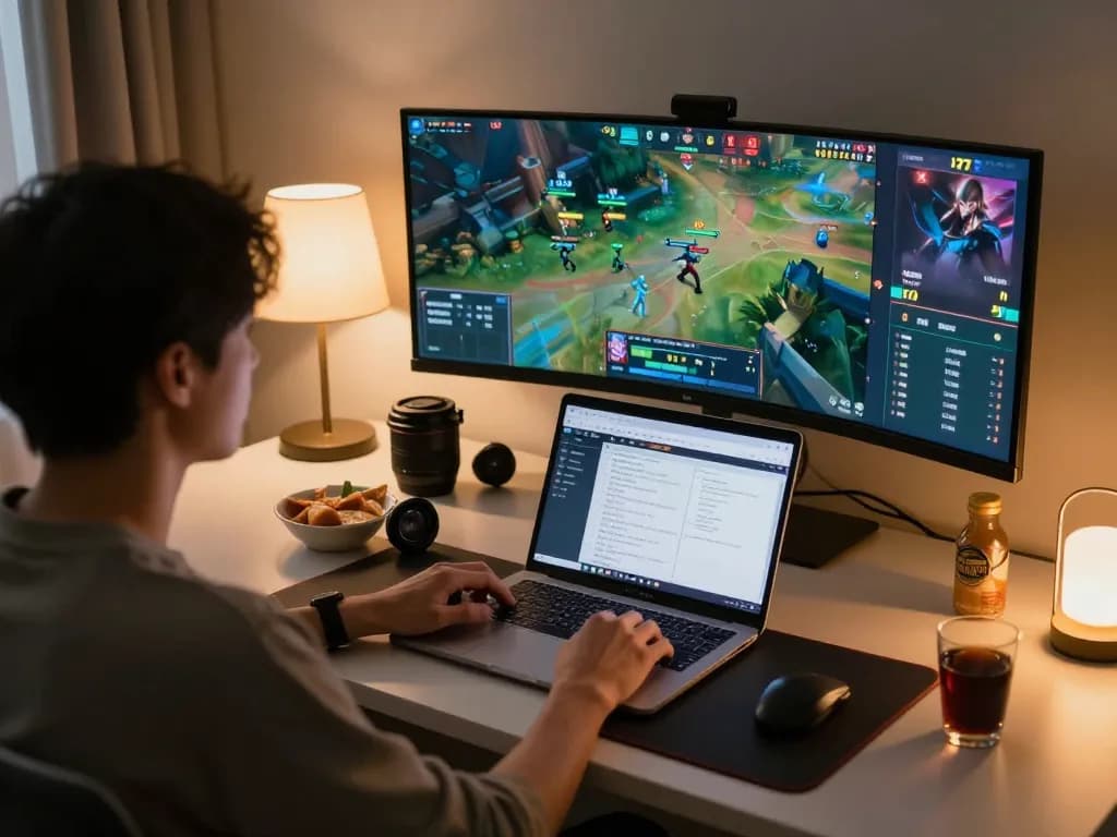 Engaging esports betting scene at home with a player analyzing odds on mk8th