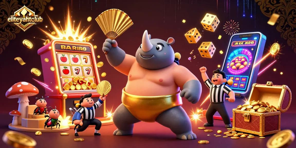eliteyachtsclub bursts coins and excitement in a vibrant casino-themed 3D illustration.