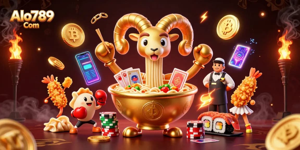 Experience thrilling gameplay at Alo789 Com with a dynamic scene of colorful characters and casino elements.