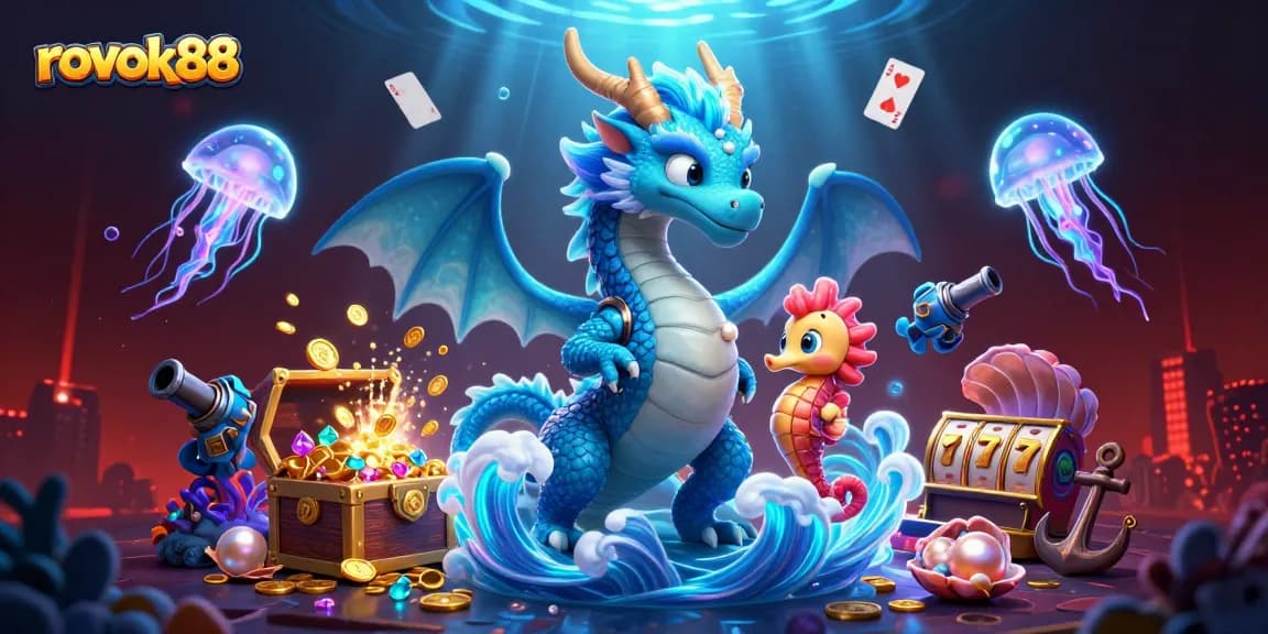 Experience the excitement of rokok88 with a 3D illustration of playful characters and casino games.