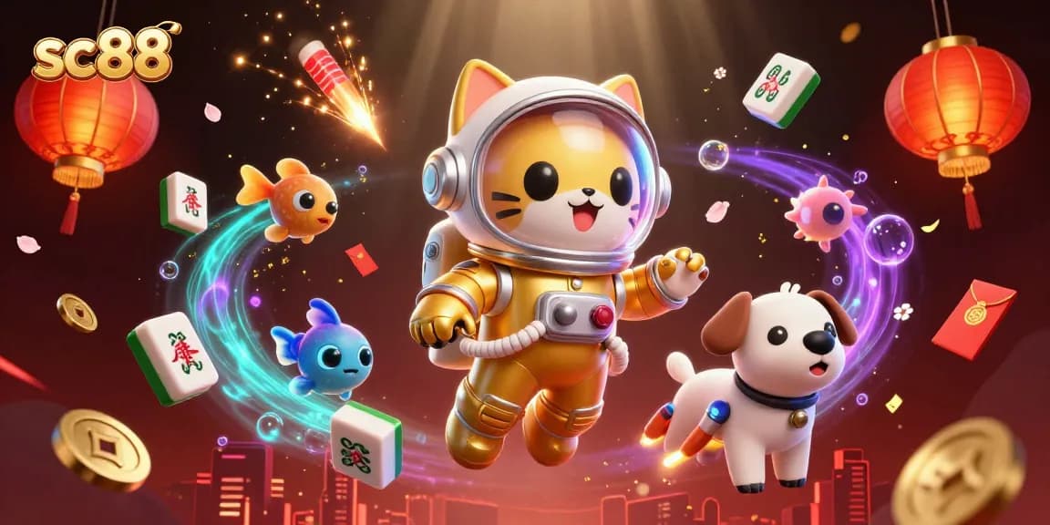 Experience the thrilling sc88 gaming adventure with a space astronaut cat and dynamic casino elements.