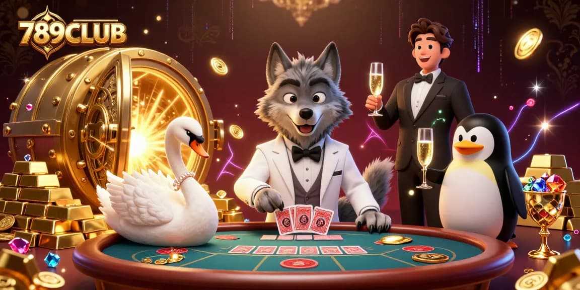 Experience the luxurious world of 789CLUB with vibrant characters and treasures at the baccarat table.