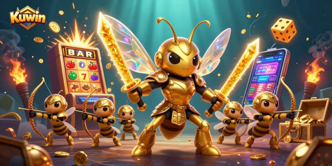 Kuwin showcases a vibrant casino scene with dynamic characters and exciting game elements.