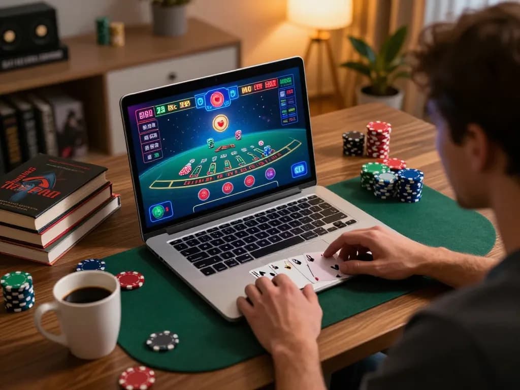 Player enjoying a blackjack game online at 789betcom while strategizing with notes.