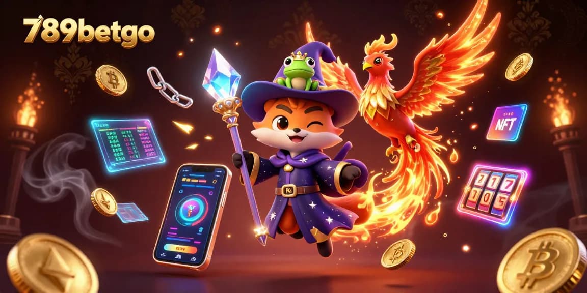 Experience thrilling gaming with 789betgo featuring a magical fox wizard, vibrant visuals, and crypto elements.