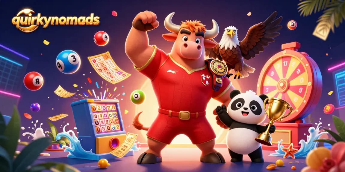 Engage with the quirkynomads lottery action, featuring dynamic gaming elements in a vibrant scene.
