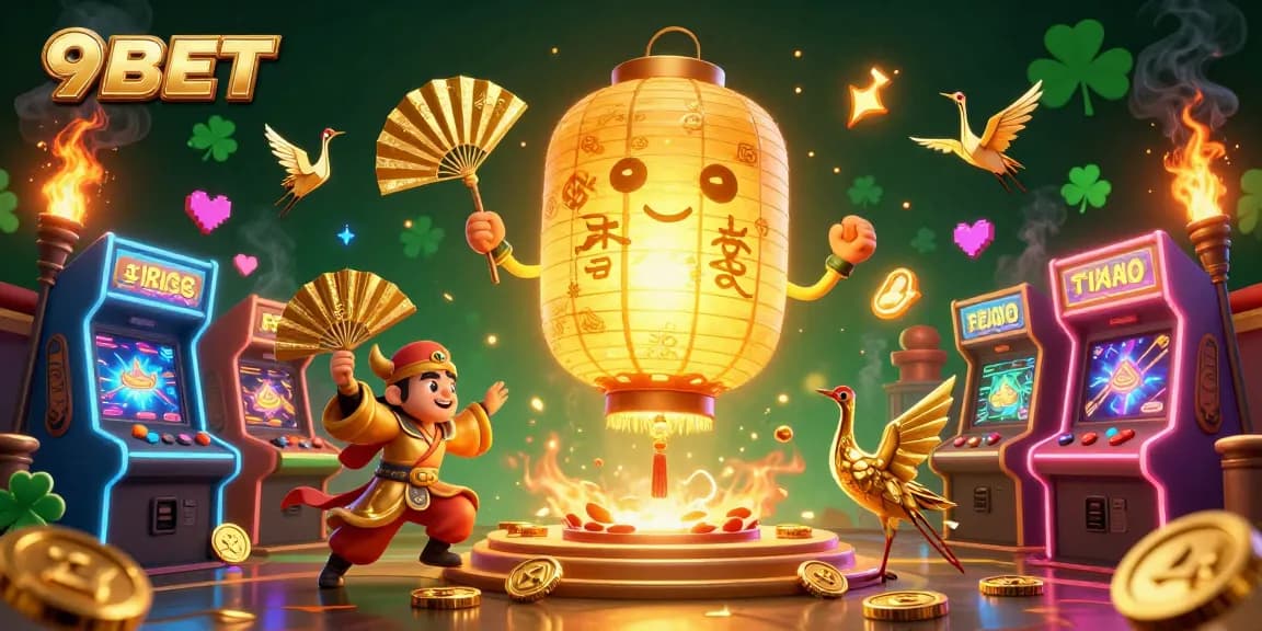 Experience thrilling gambling at 9BET with an enchanting 3D casino scene full of colorful characters and games.