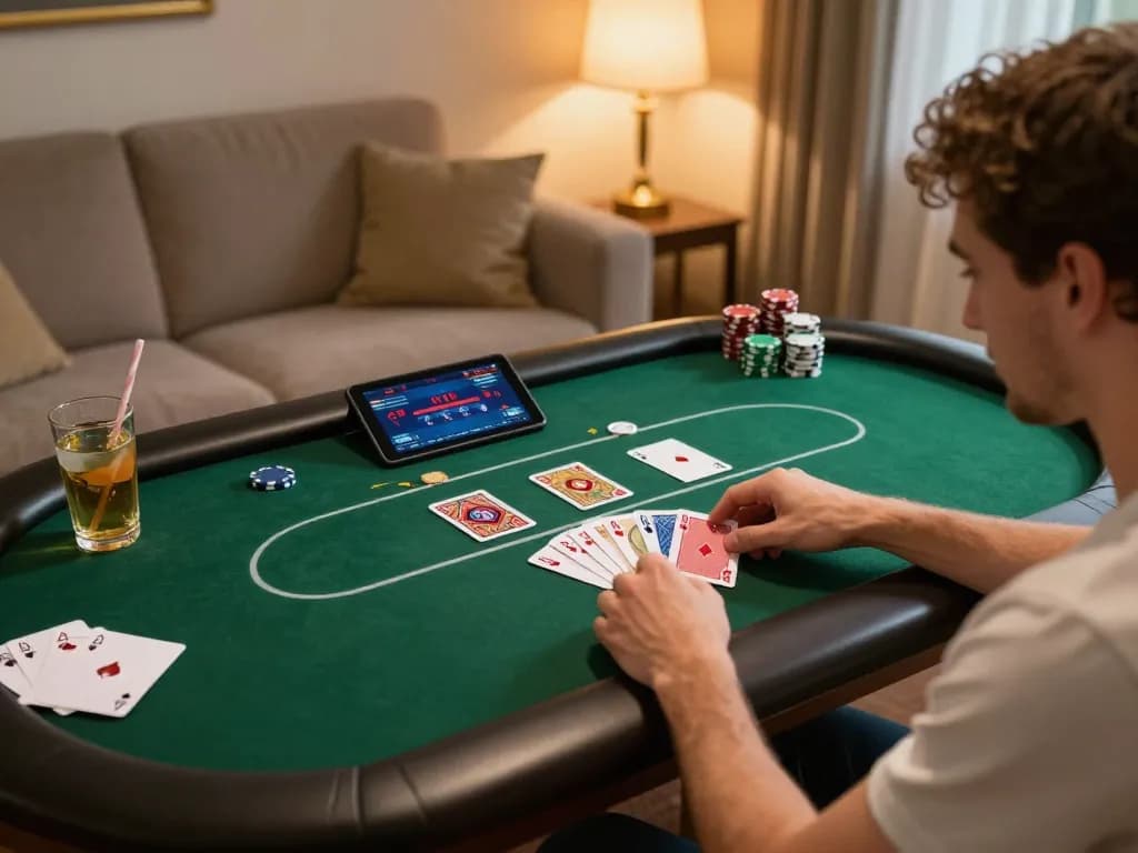 Player engaging in online poker on CWIN tablet, showcasing an interactive gaming experience.