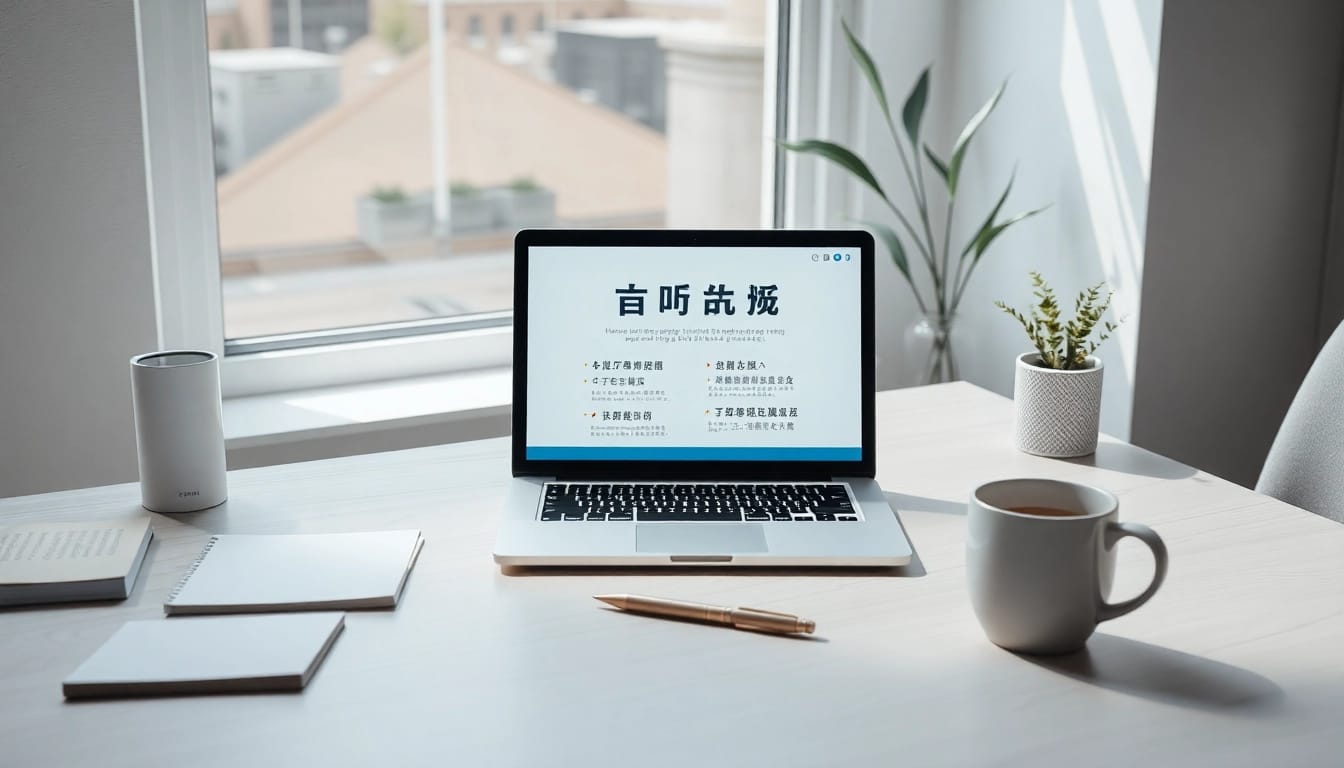 Modern workspace showcasing 有道翻译 on laptop, promoting productivity in language learning.