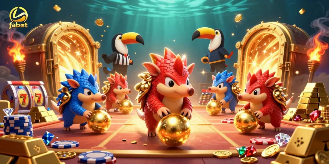fabet pangolins bowling with poker chips and slot elements, vibrant casino illustration