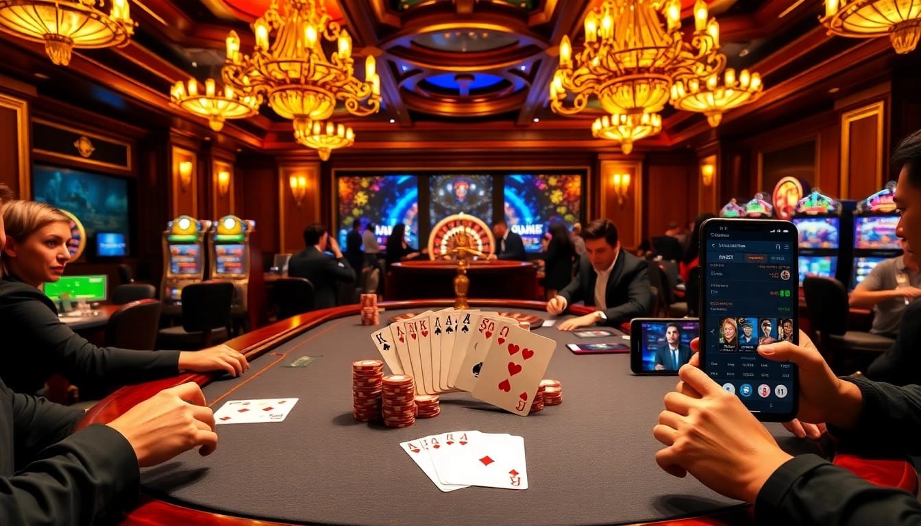 Engaging scene at https://f8betb1.com/ with players at a poker table, showcasing excitement and strategic betting.