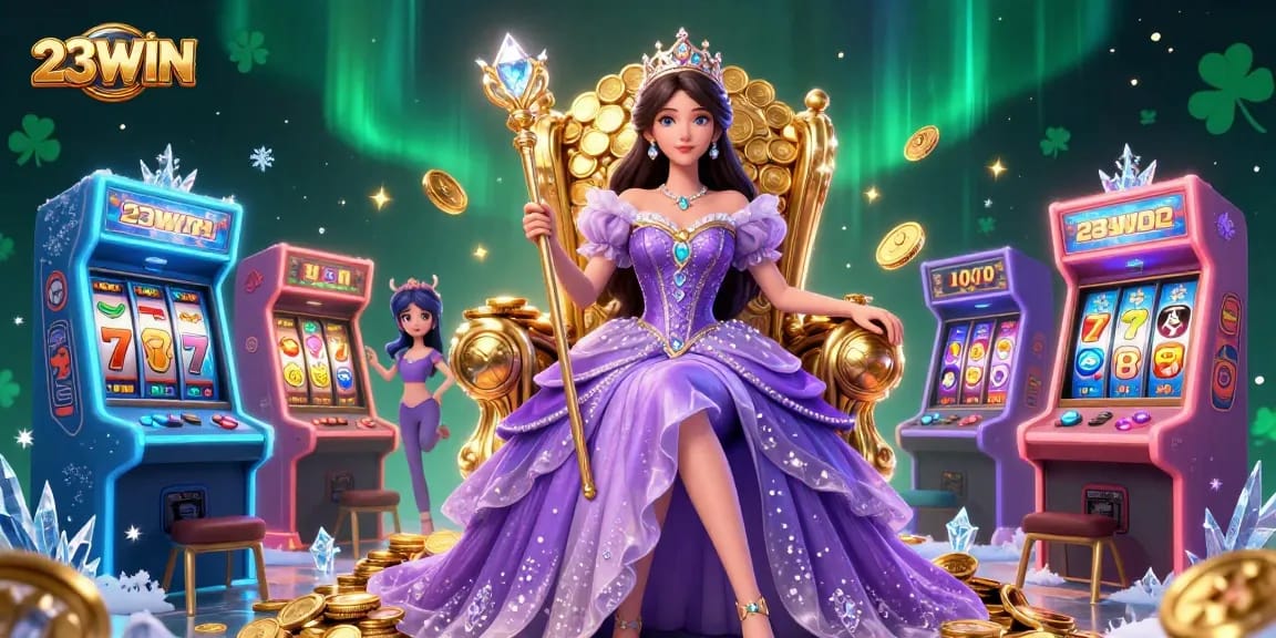 Experience the vibrant 3D casino scene showcasing 23WIN, filled with glamorous elements and thrilling game mechanics.