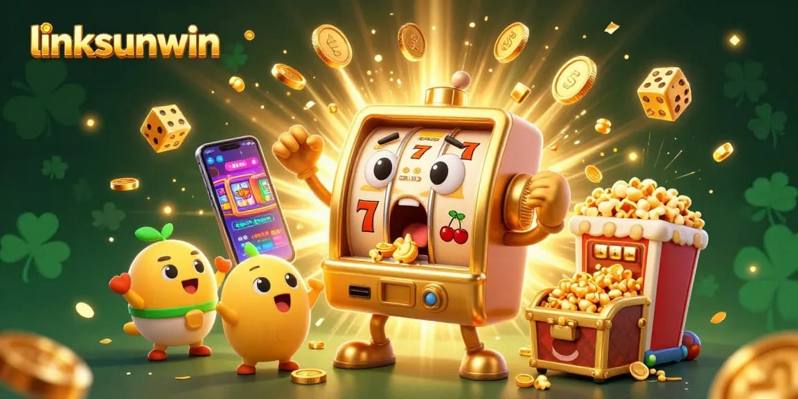 Experience an exhilarating linksunwin jackpot explosion with a lively slot machine and golden coins!
