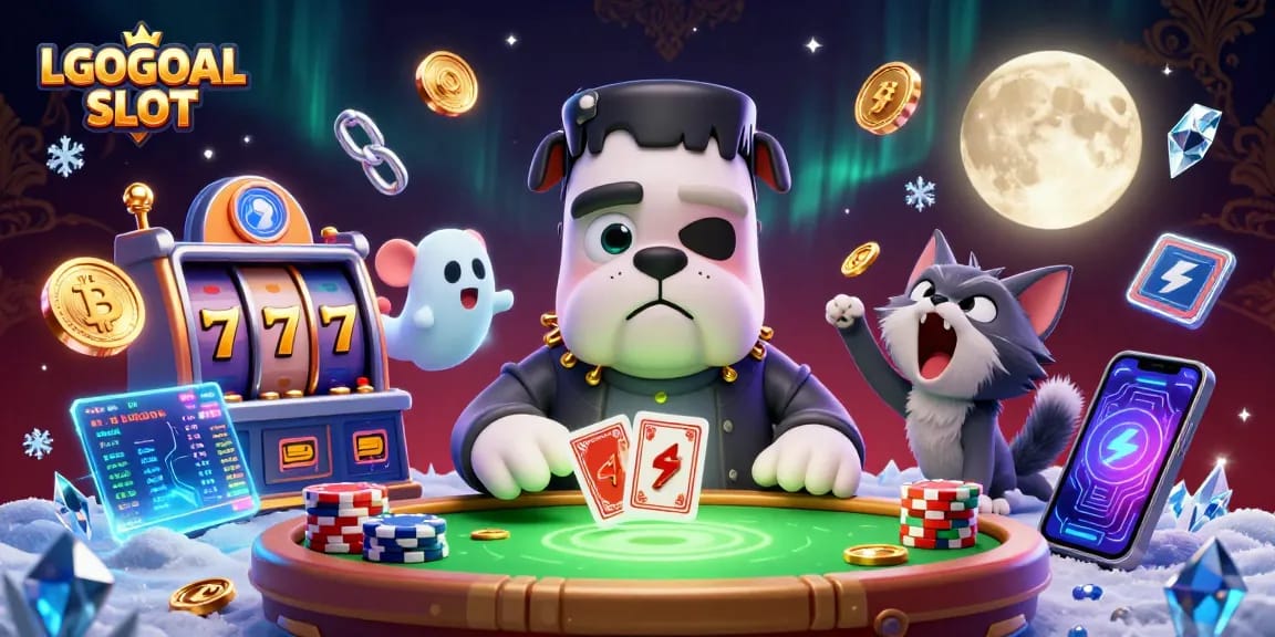 Experience thrilling gameplay at LGOGOAL SLOT with vibrant casino characters and crypto elements.