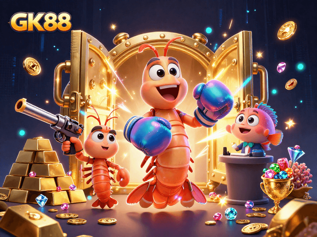 Experience thrilling gameplay at GK88 with vibrant casino elements surrounding animated sea creatures.