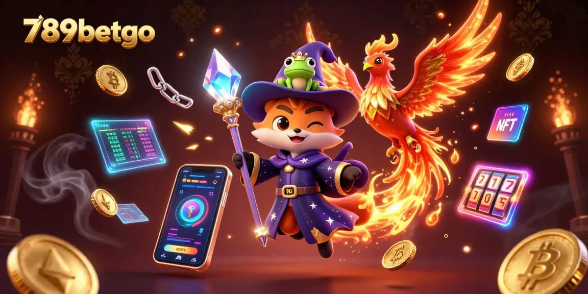 Experience thrilling gaming with 789betgo featuring a magical fox wizard, vibrant visuals, and crypto elements.