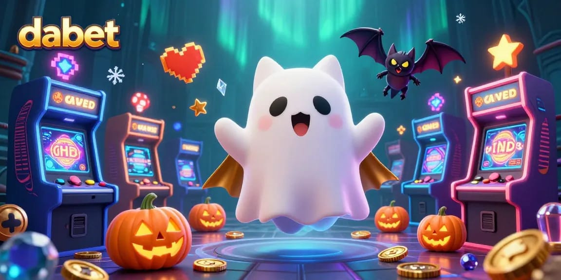 dabet brings excitement with a ghost cat and vampire bat in a vibrant haunted casino scene
