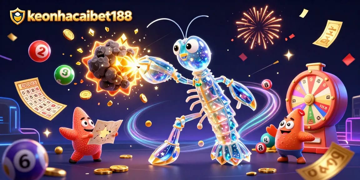 Engage with exciting gaming action at keonhacaibet188 featuring vibrant lottery elements and animated characters.