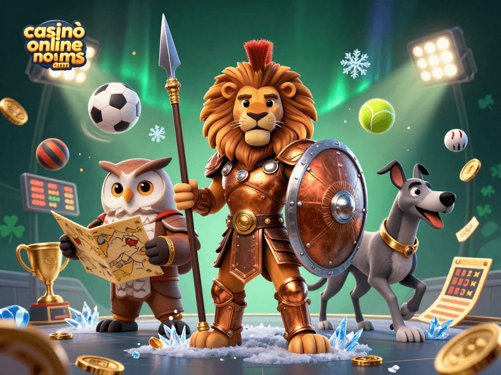 Esplora i casinò online non AAMS con un'immagine vivace che rappresenta un Leone Spartano e simboli di gioco.