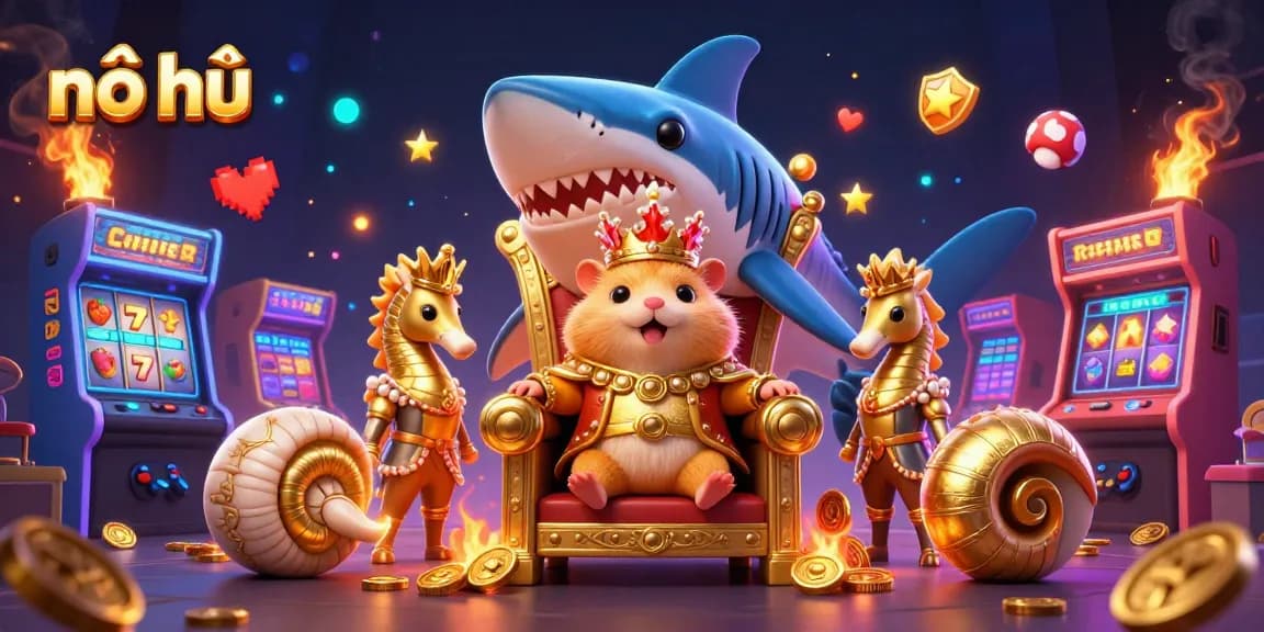 Engage in the thrilling nổ hũ gameplay with a golden hamster king and vibrant casino elements.