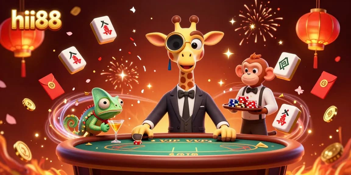 Experience thrilling gaming action at hii88 Casino with high rollers and vibrant decorations.