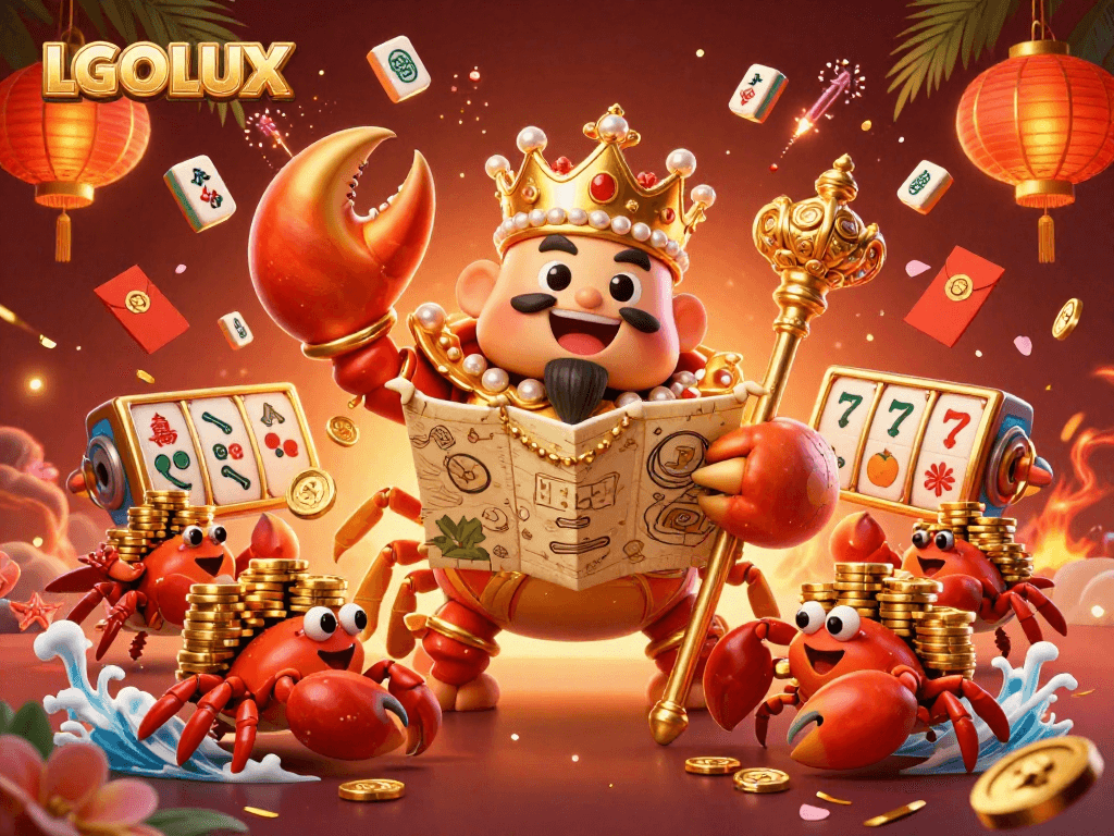 Experience thrilling wins at LGOLUX with a golden crab emperor and dynamic casino elements.