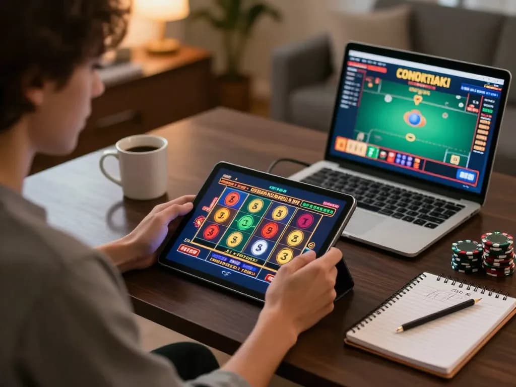 Player exploring tr88 online casino on tablet while strategizing bankroll management.