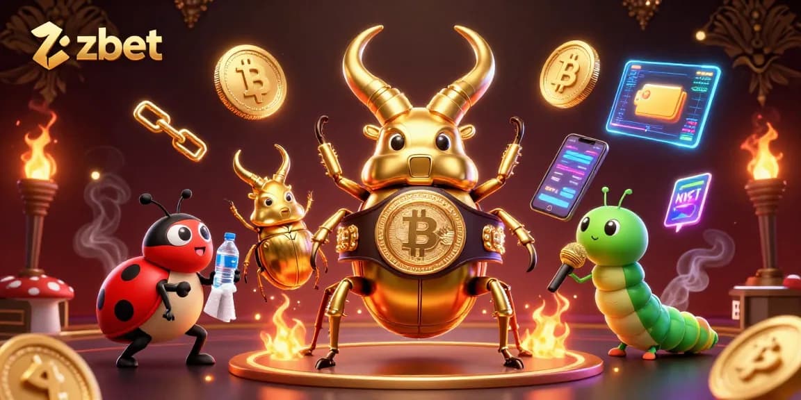 Join zbet's thrilling adventure with a golden stag beetle in a boxing match, showcasing crypto elements!