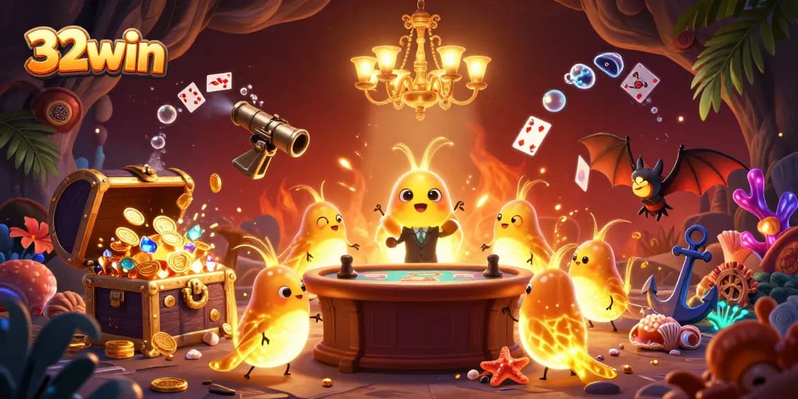 Enjoy the excitement of winning at 32win with glowing casino glowworms and vibrant gaming elements.